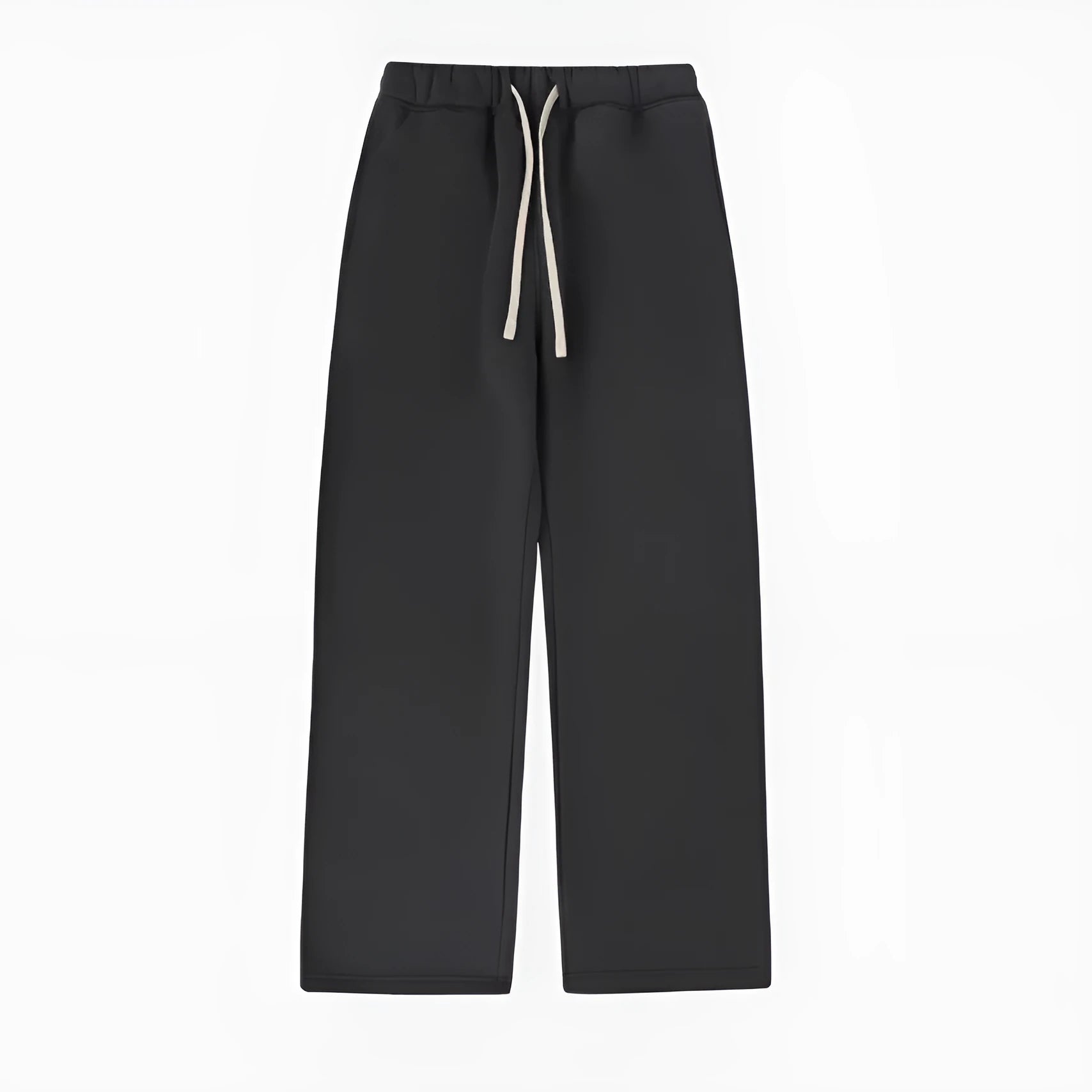Men's grey fleece-lined sweatpants with elastic drawstring waistband and loose fit design