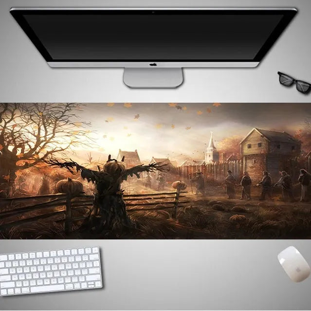 Oversized Halloween-themed mouse pad with graphic design on non-slip rubber cloth surface