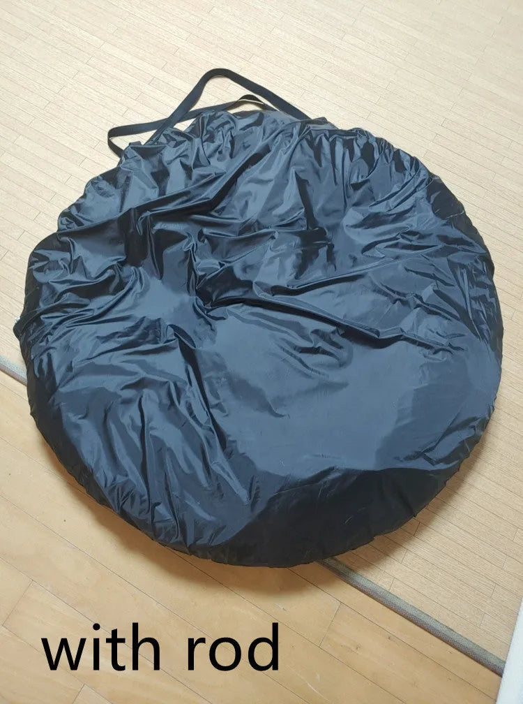 Black pop-up car tailgate tent unfolded, showing quick-throw design and cubic 200cm dimensions.