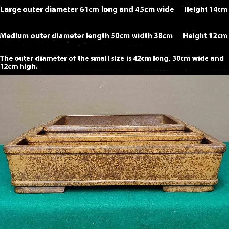 Straight shallow rectangular Yixing Zisha flowerpot made from purple sand clay