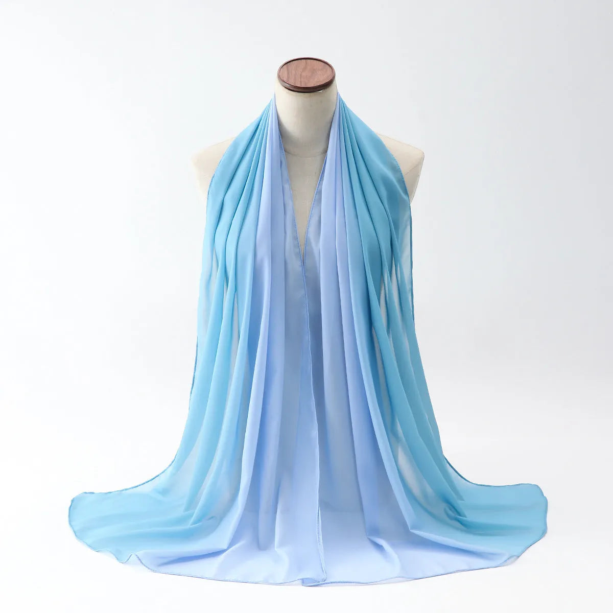 Long polyester chiffon summer scarf for women in an ethnic style, shown in one of twelve available colours.