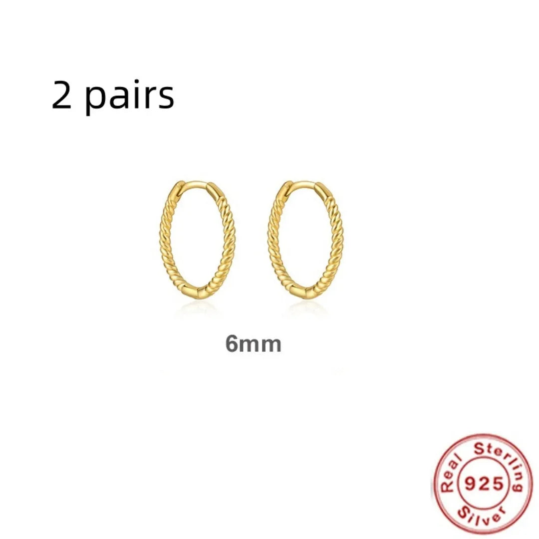Sterling Silver twisted string round ring earrings in gold or platinum electroplated finishes
