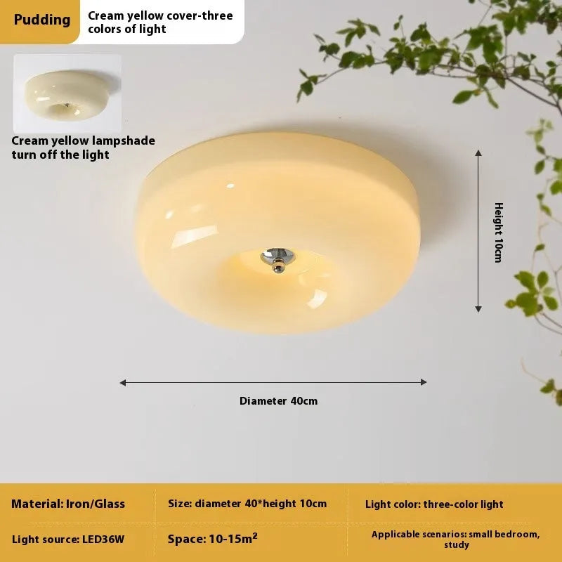 Cream American-style three-colour ceiling lamp for bedroom in 30cm or 40cm diameter