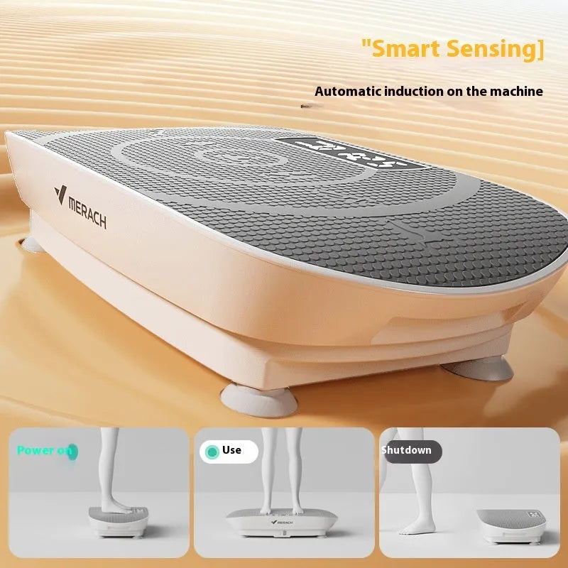 Grey and pink portable smart power plate for home fitness with dimensions 58cm by 38cm.