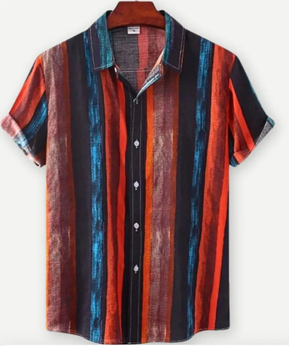 Hawaiian floral print short sleeve shirt with four-sided elastic polyester fabric