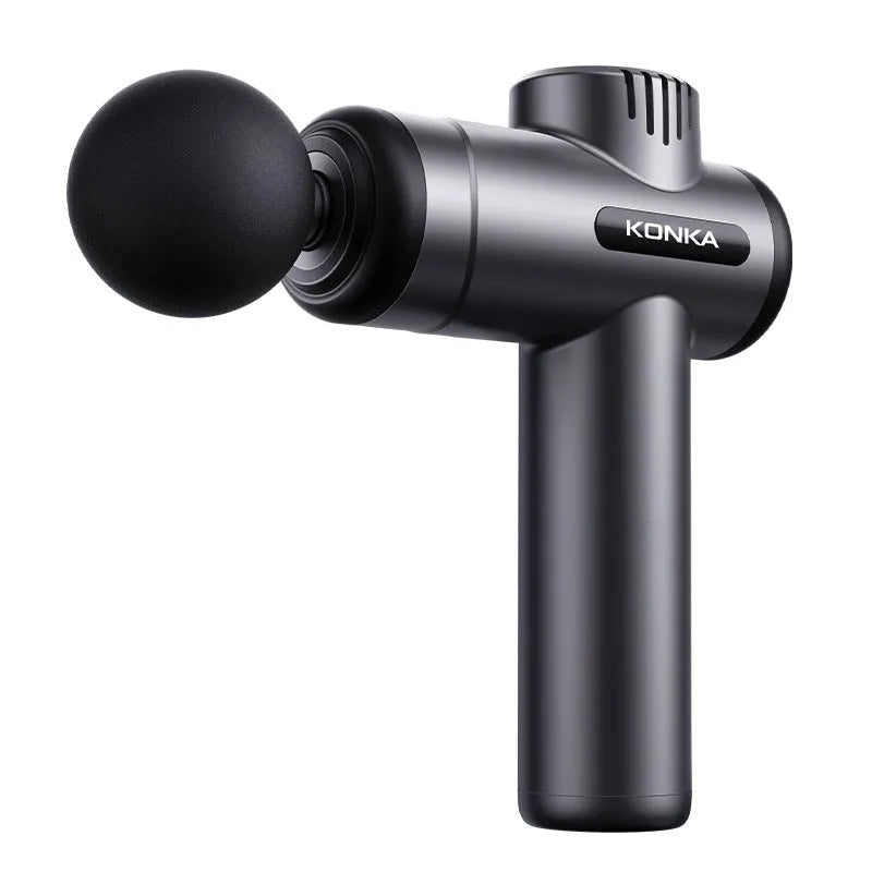 Konka professional mini electric massage gun with multiple attachment heads on a grey background
