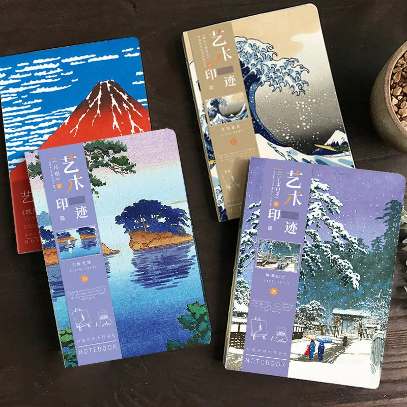 Japanese ukiyo-e art hand ledger notebook with vintage retro style and traditional artwork cover