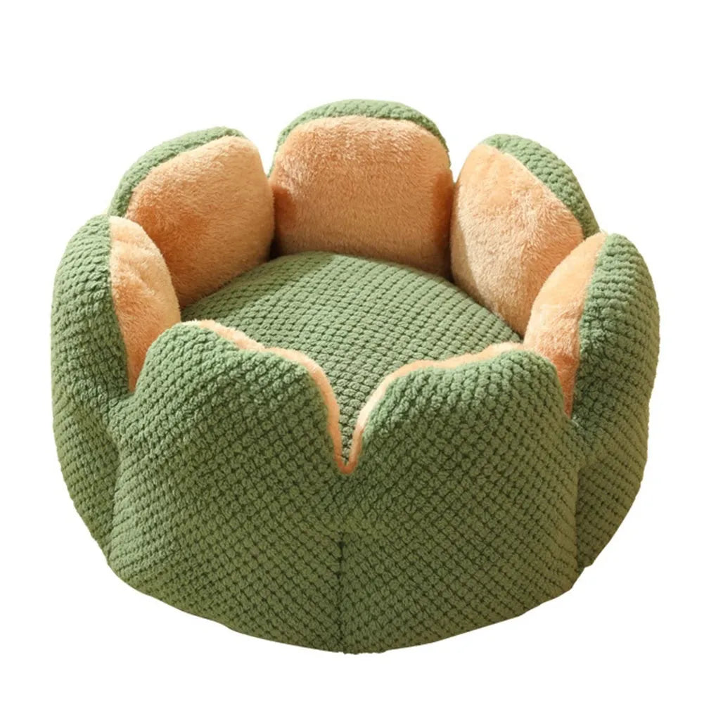 Green cactus petal shaped pet bed with non-slip bottom for cats and small dogs