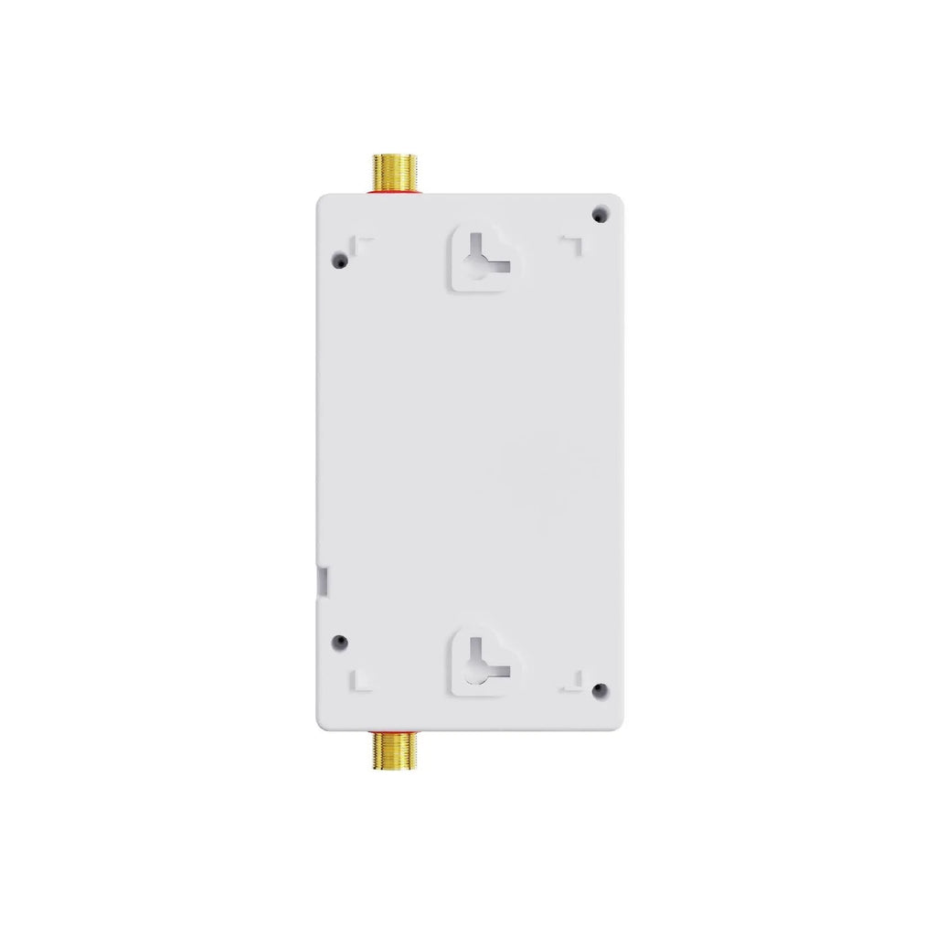 Gold and white instant electric water heater with LED touch screen and cast aluminum body for kitchen and shower use