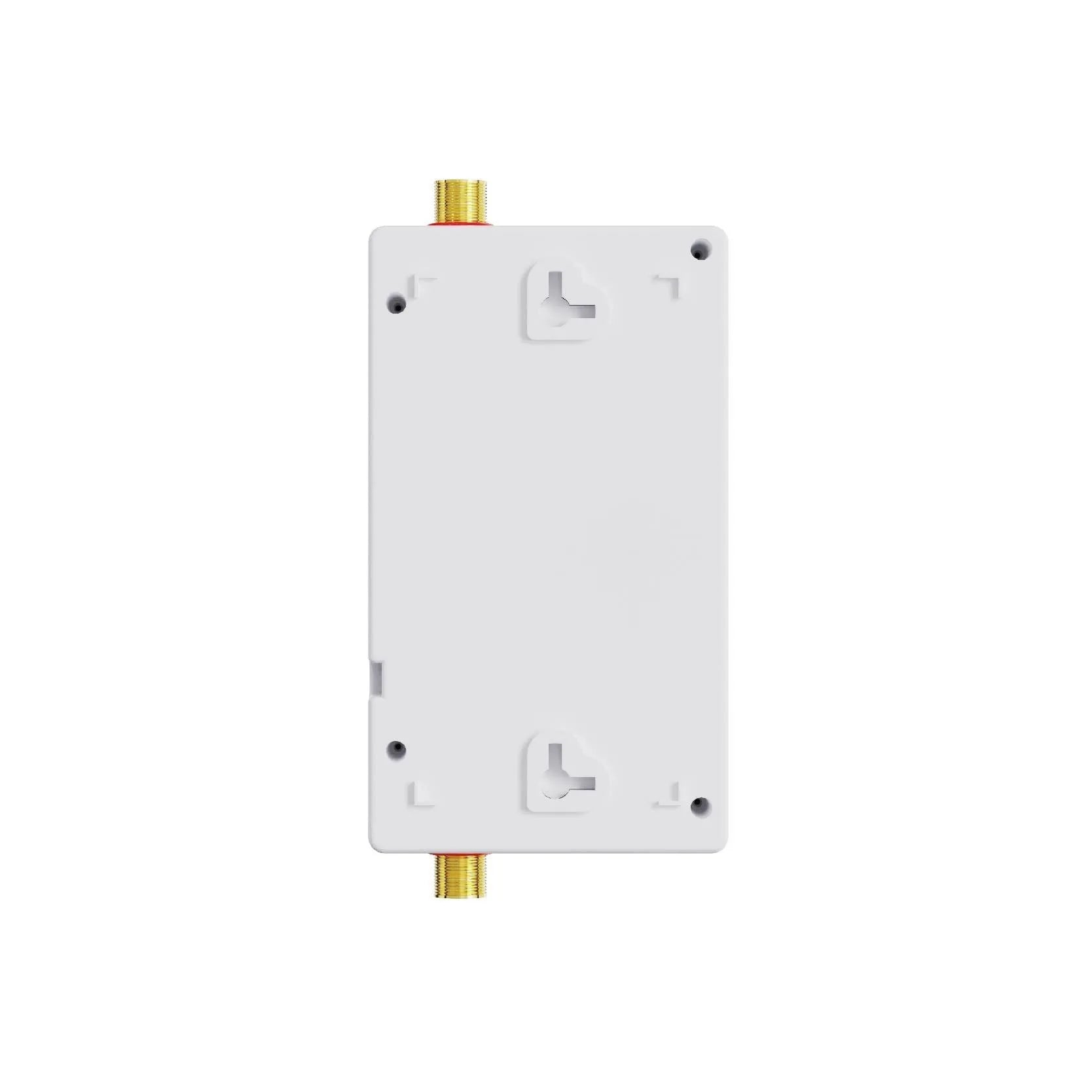 Gold and white instant electric water heater with LED touch screen and cast aluminum body for kitchen and shower use