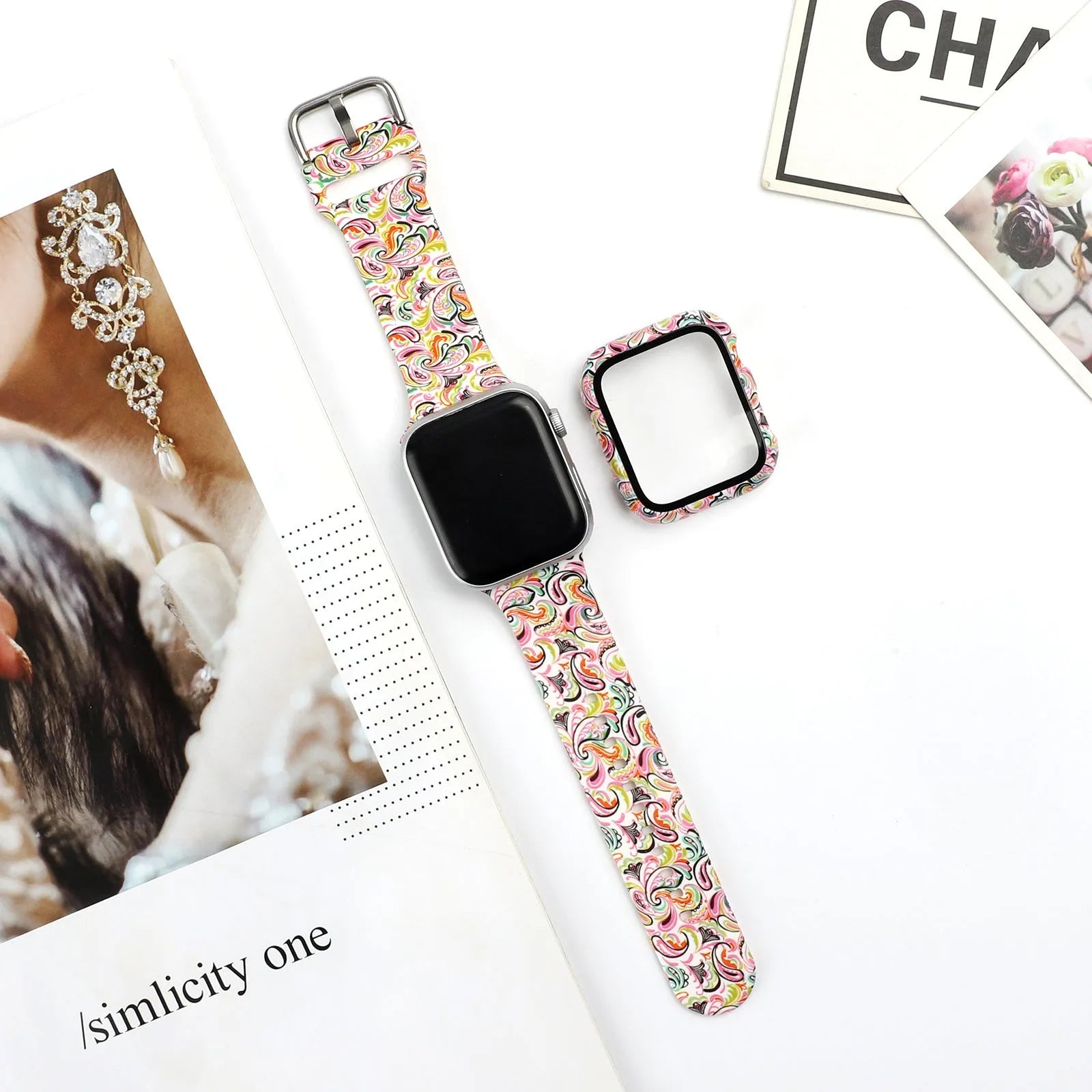 Printed silicone watch strap for Apple iWatch in multiple sizes and design options