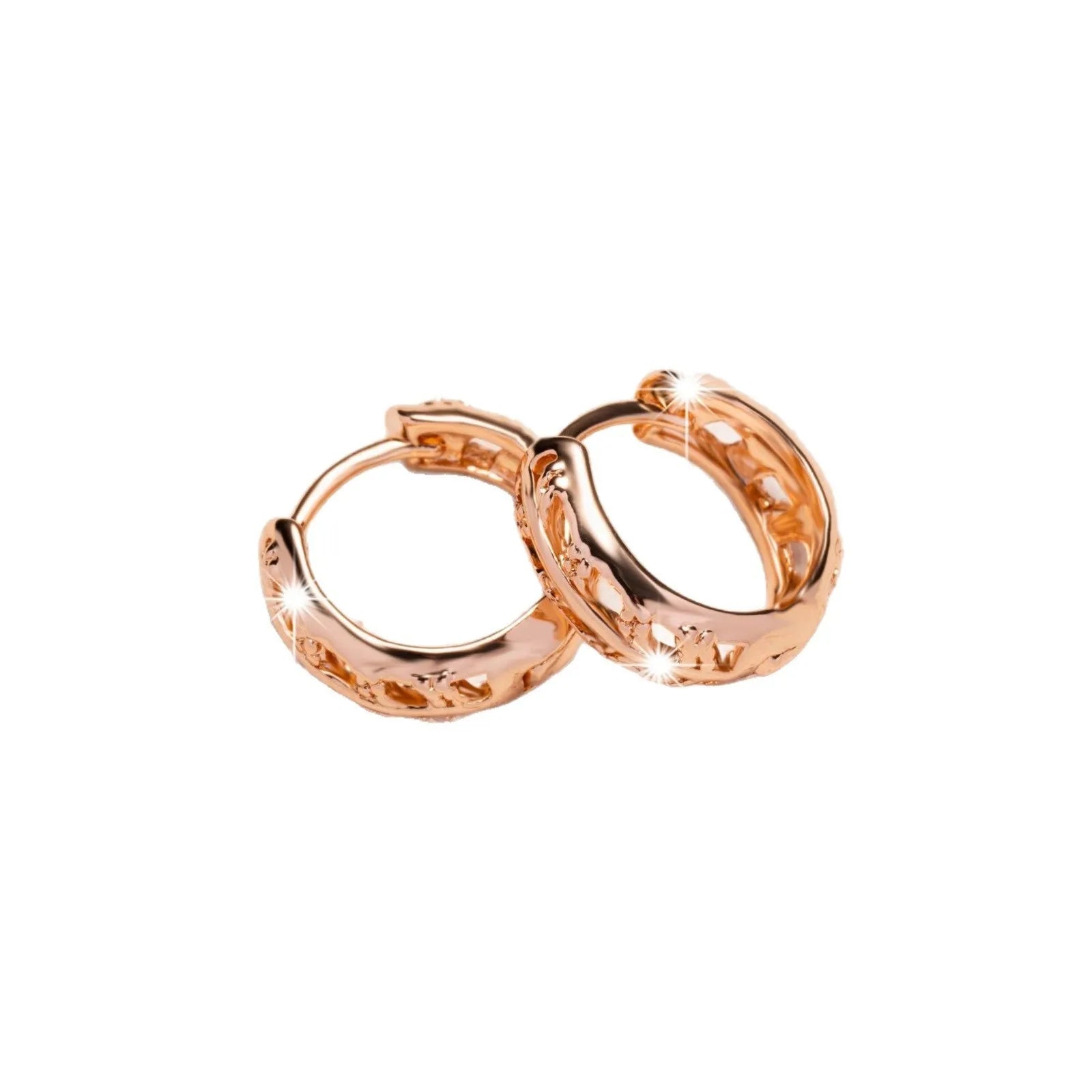 Rose gold copper earrings with hollowed-out heart and leaf shape design
