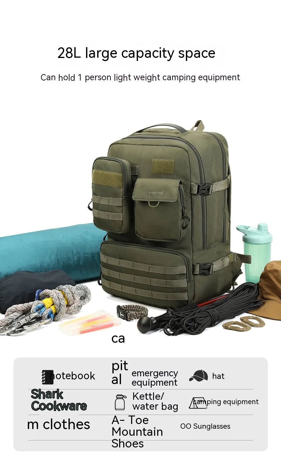 Army Green 17 inch tactical backpack with straps and compartments.