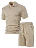 Men's figured cloth short sleeve suit with polo shirt and matching trousers in sports leisure style