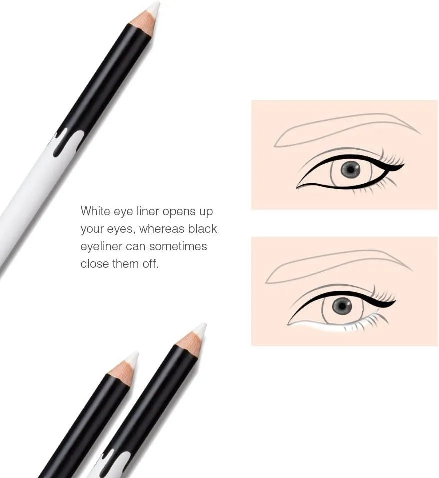 12 white and black retractable eyeliner pencils with sharpener in waterproof makeup set
