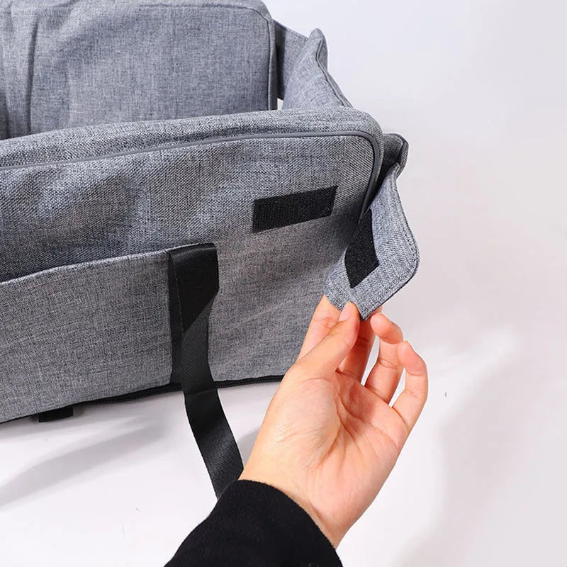 Outdoor cloth dog kennel for car travel in grey, blue, or red colour options.