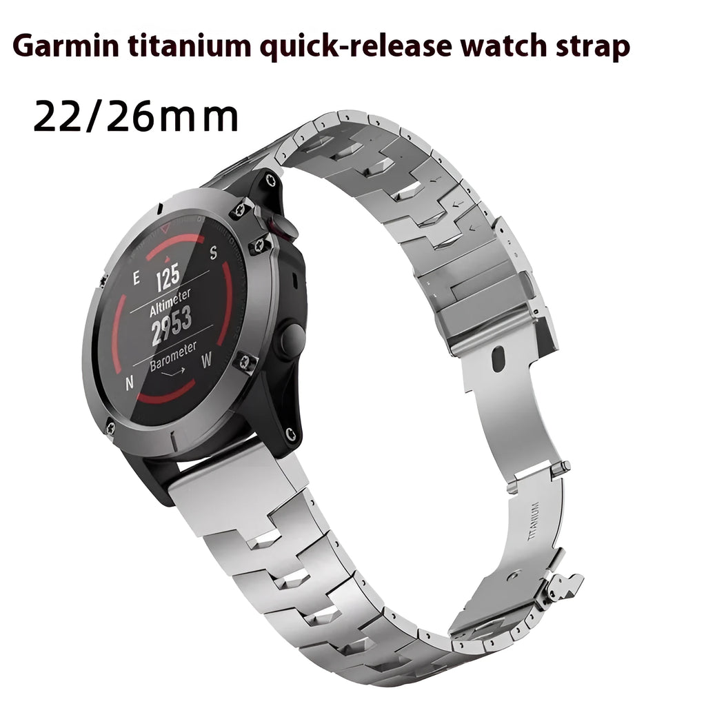 Garmin Fenix and Jiaming compatible watch strap in silver, black, and titanium colours