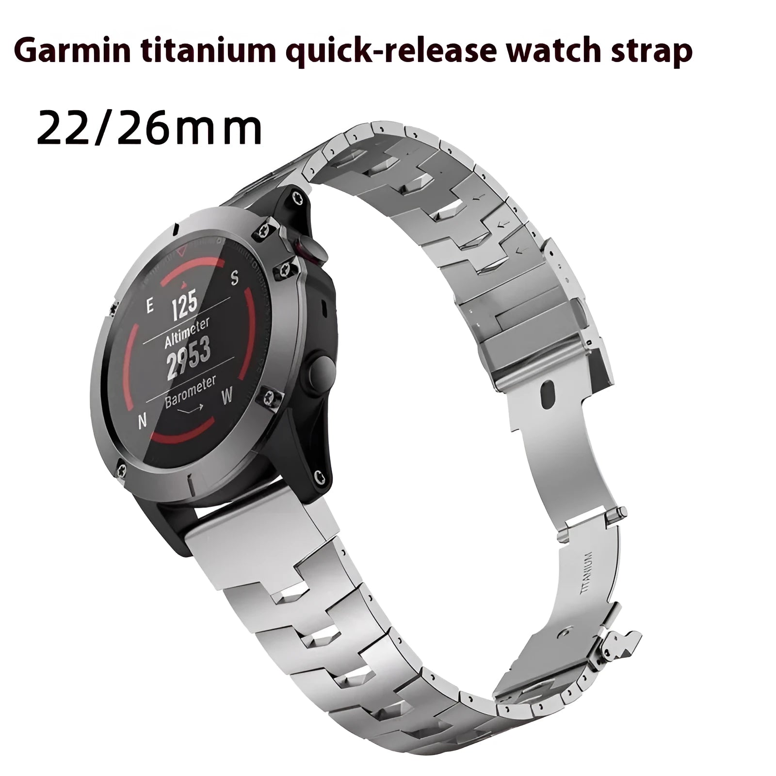 Garmin Fenix and Jiaming compatible watch strap in silver, black, and titanium colours