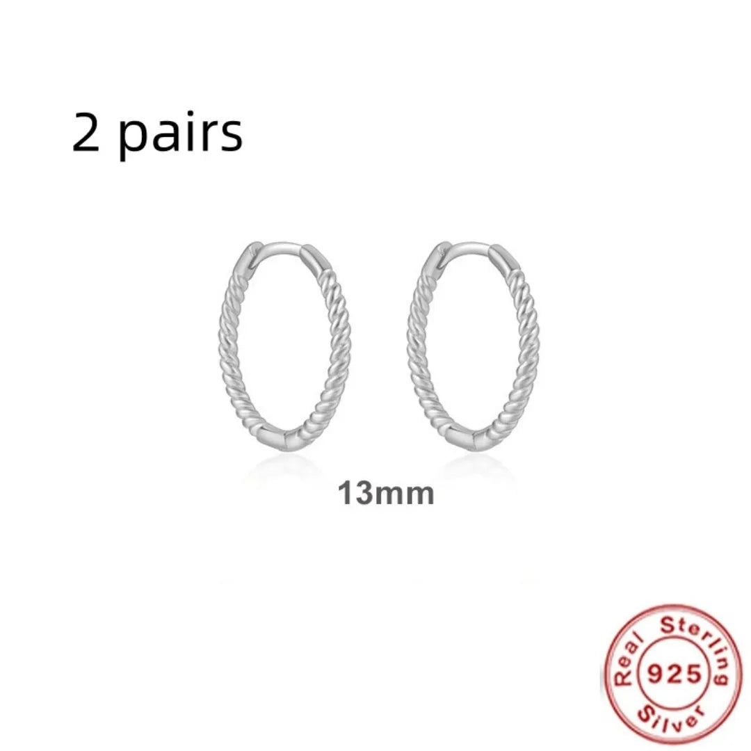 Sterling Silver twisted string round ring earrings in gold or platinum electroplated finishes
