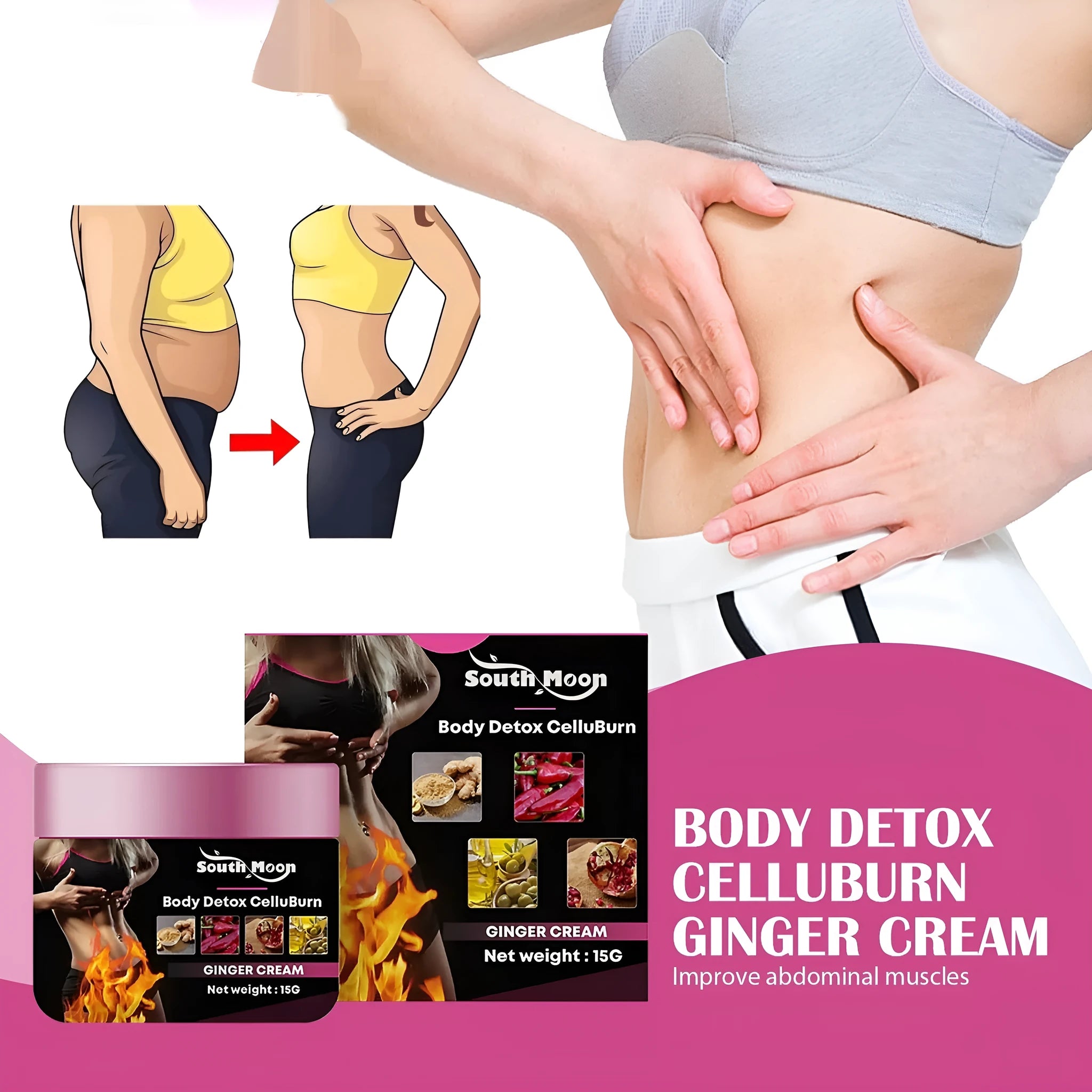 15g jar of ginger body shaping cream for thighs with olive oil and hyaluronic acid