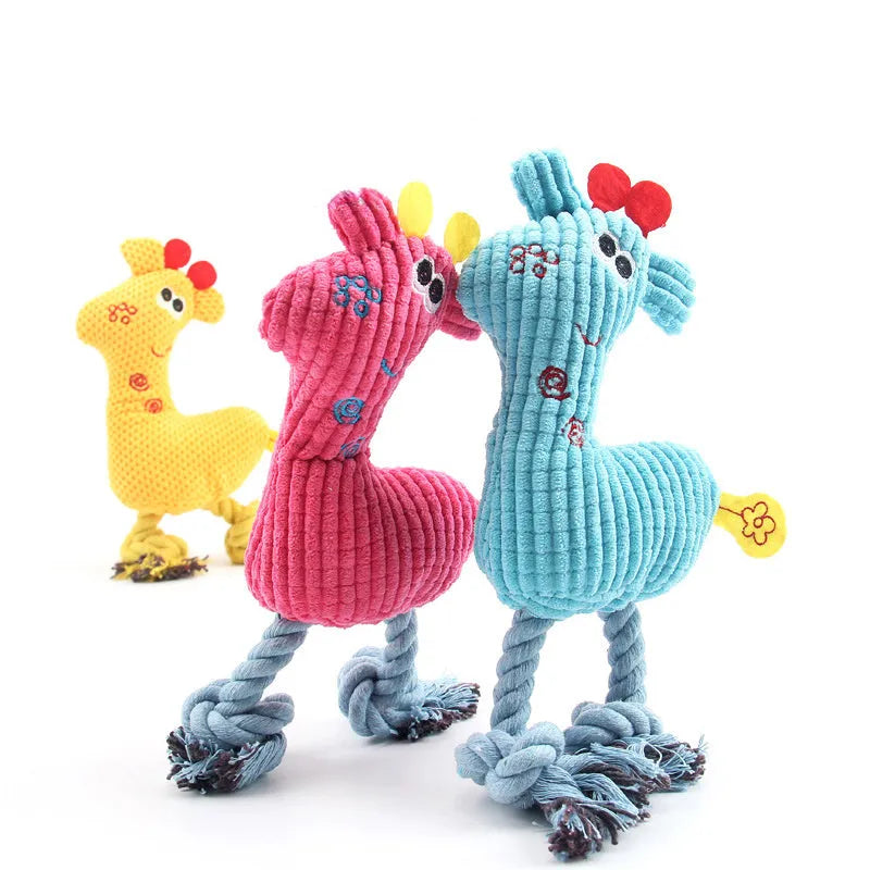 Deer shaped blue plush dog toy with corn grain texture and squeaker sound