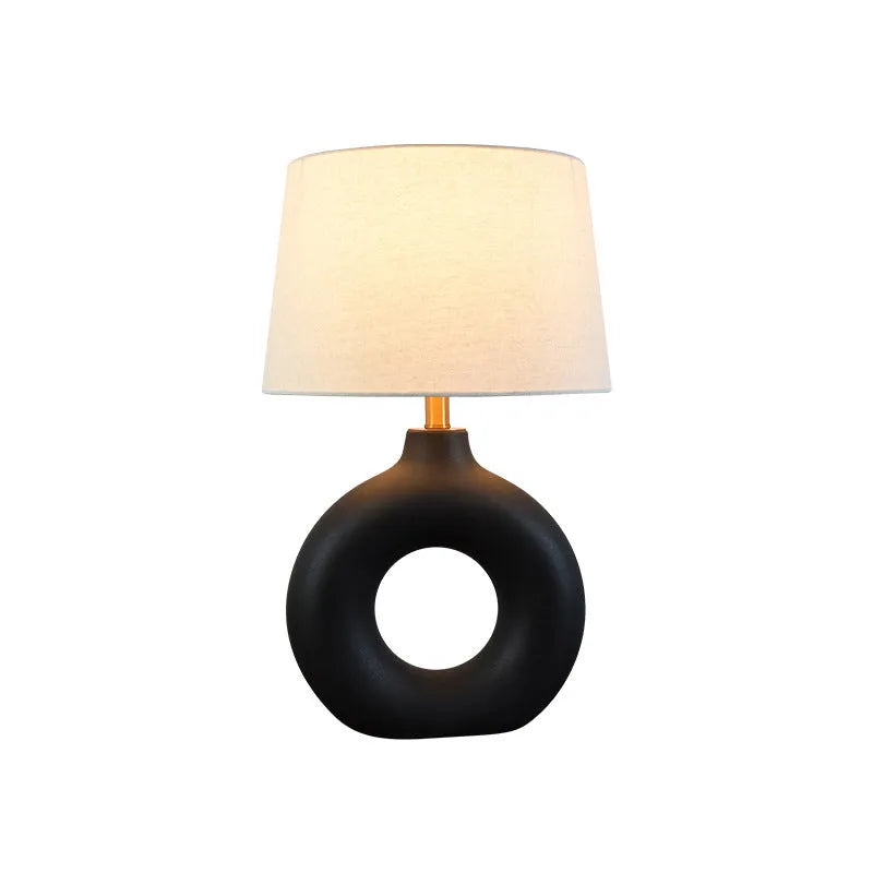 Feng Japanese style white ceramic table lamp with button switch on wooden desk