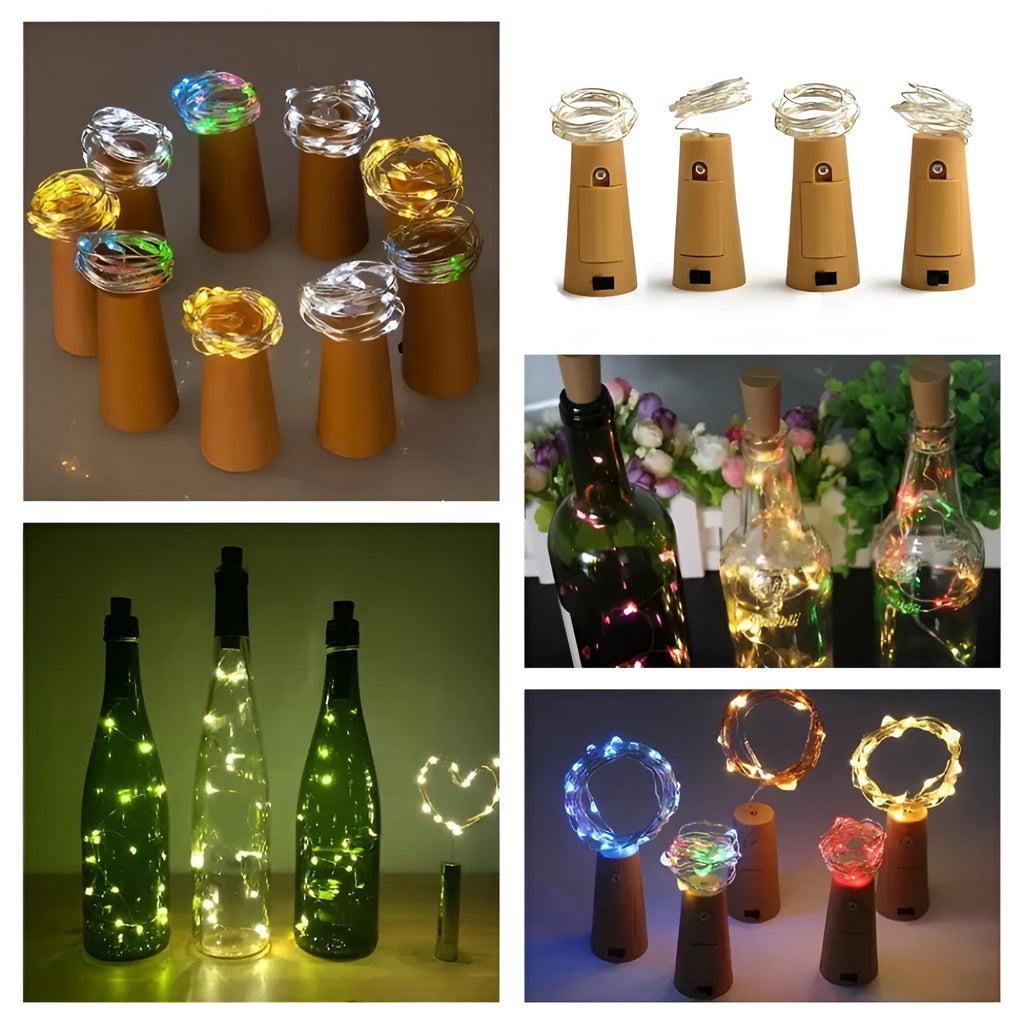 2M wine bottle light string with 20 LEDs on silver copper wire and bottle stopper