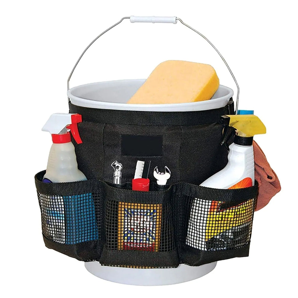 Black cylindrical polyester hanging storage bag for 5 gallon barrels with car washing tools