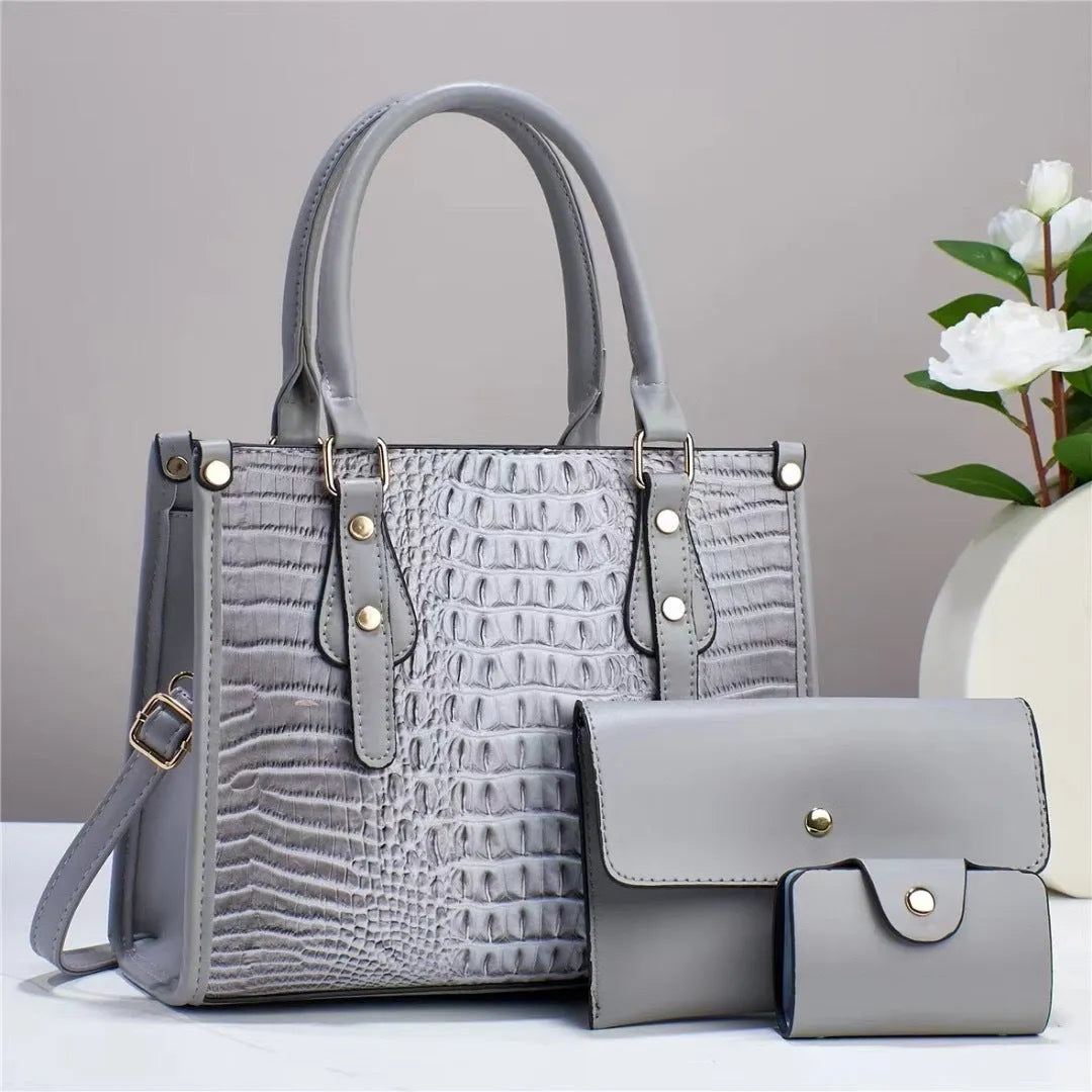 PU leather three-piece crossbody bag set with wallet and card holder in bucket shape