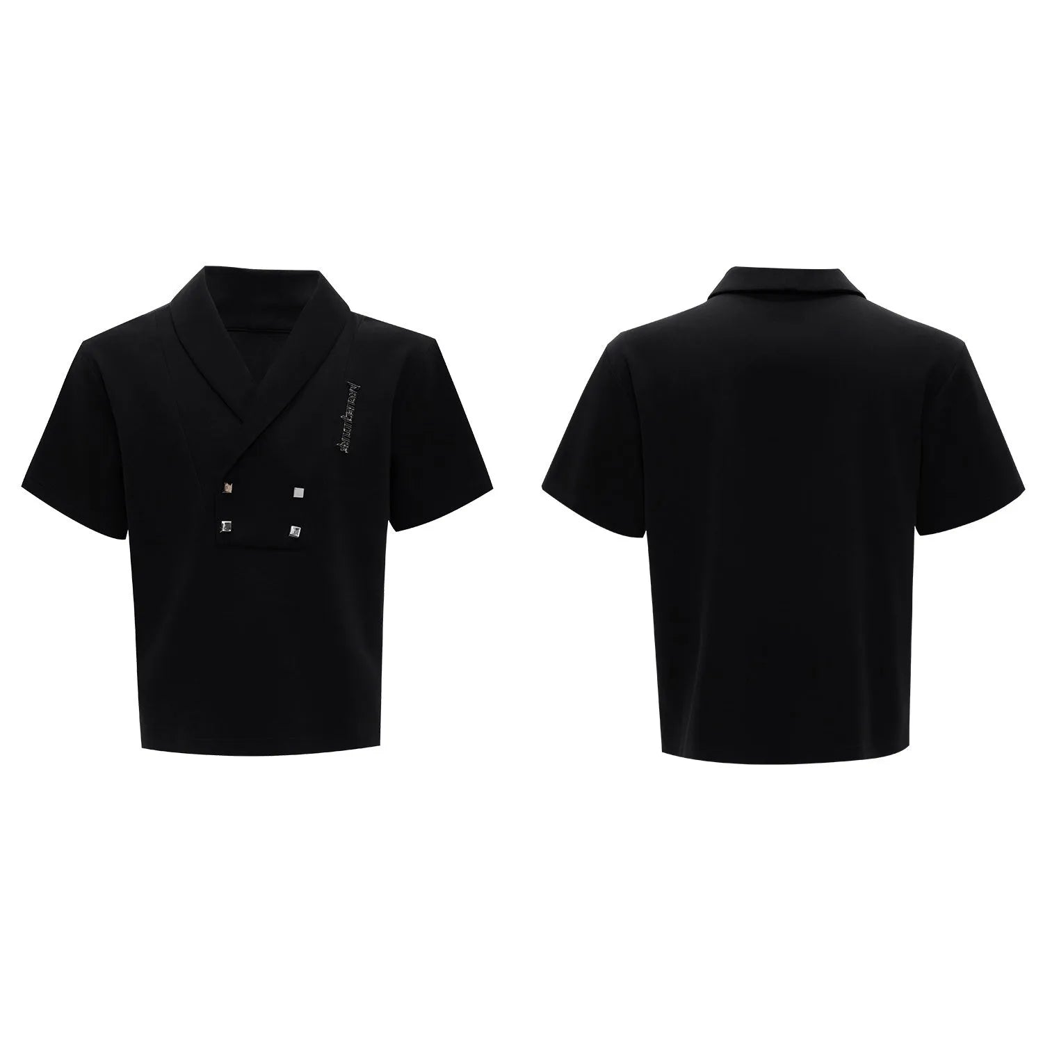 Men's dark grey cotton V-neck sports suit with padded shoulder short sleeve jacket and matching shorts.