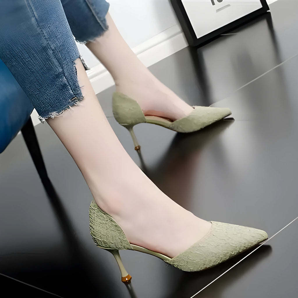 Women's black pointed stiletto high heels with 6-8cm heel and PU leather upper