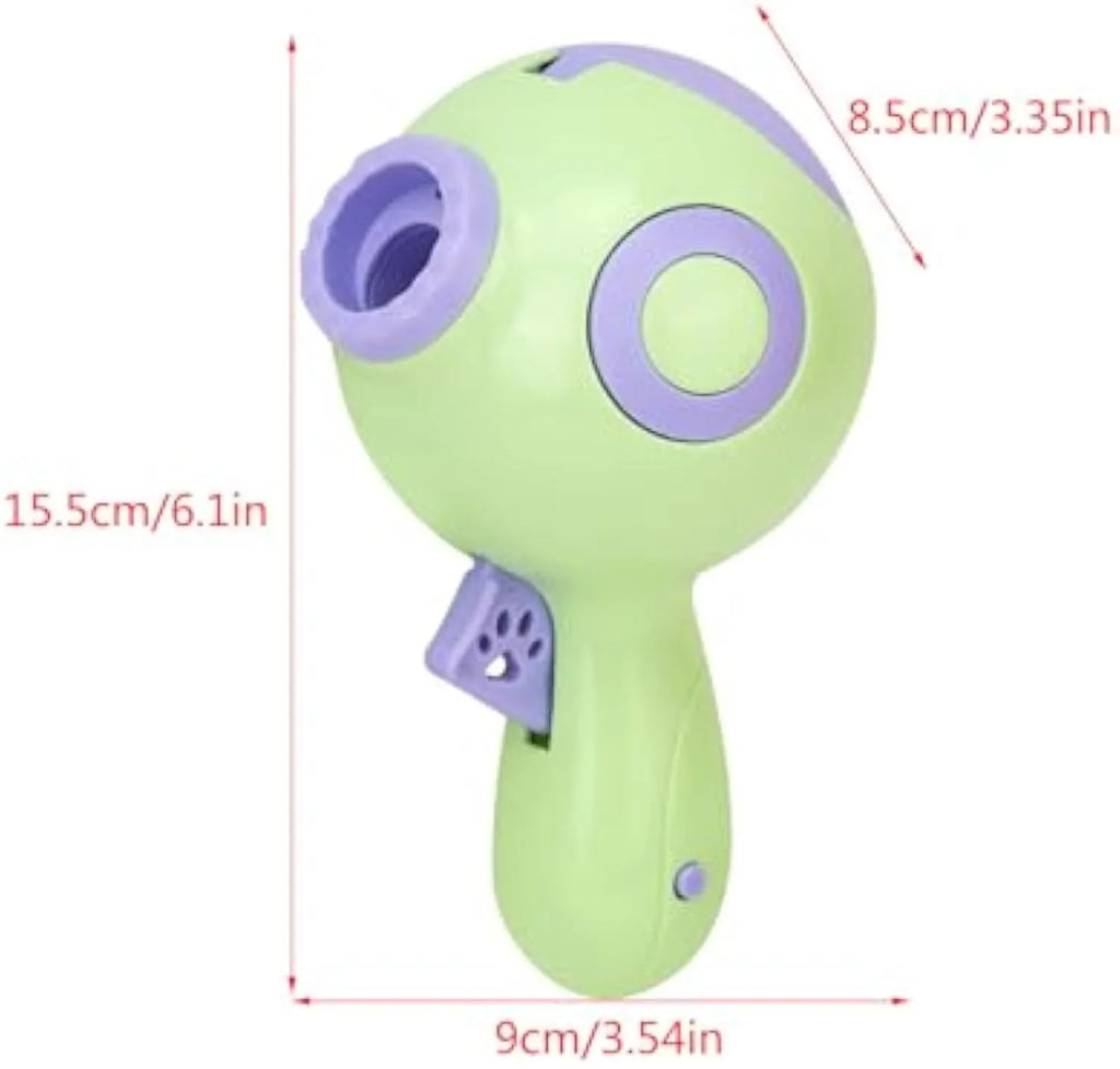 Green, orange or pink dog treat launcher toy measuring 15.5 x 9 x 8.5 cm for interactive play