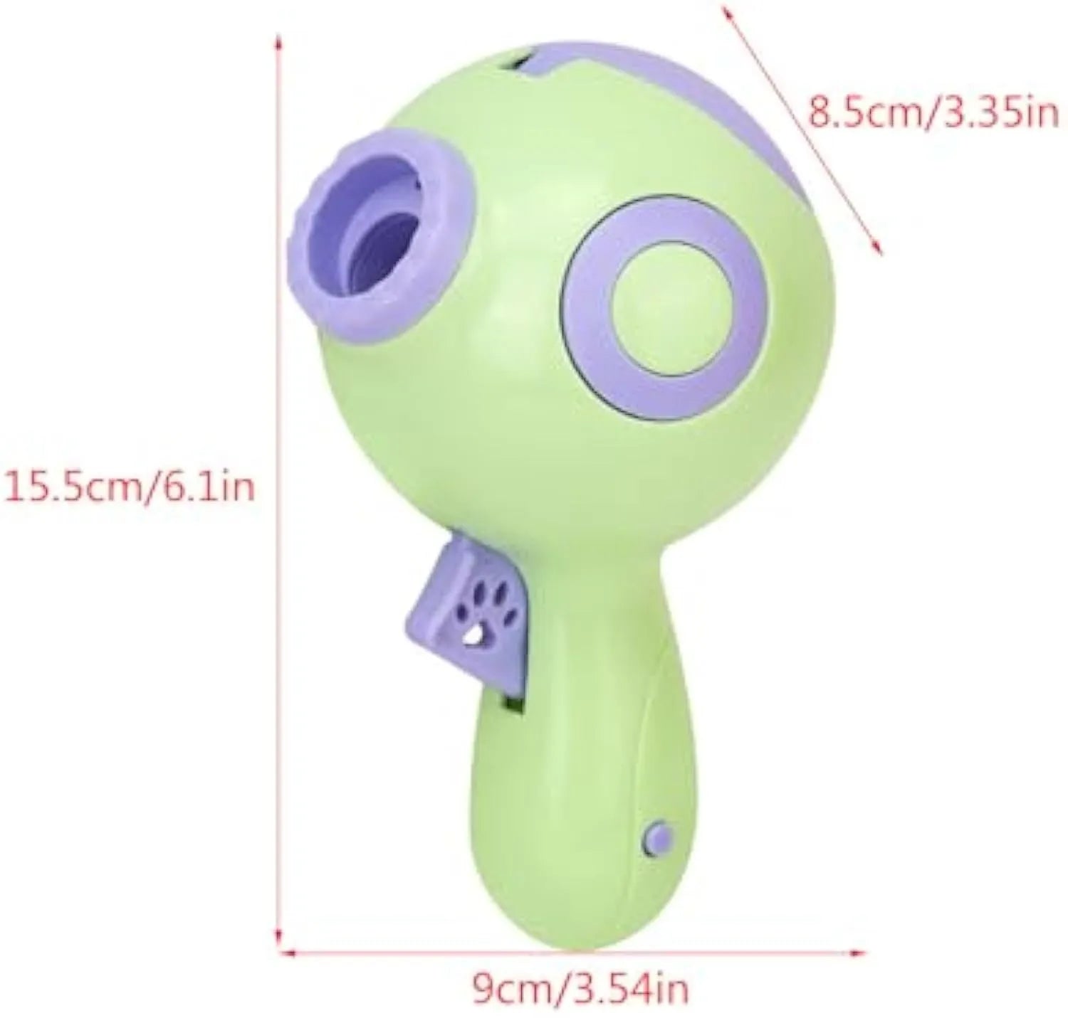 Green, orange or pink dog treat launcher toy measuring 15.5 x 9 x 8.5 cm for interactive play