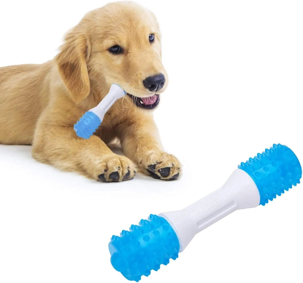 Dual-colour puppy teething chew toy made of TPR rubber and PU for moderate chewers