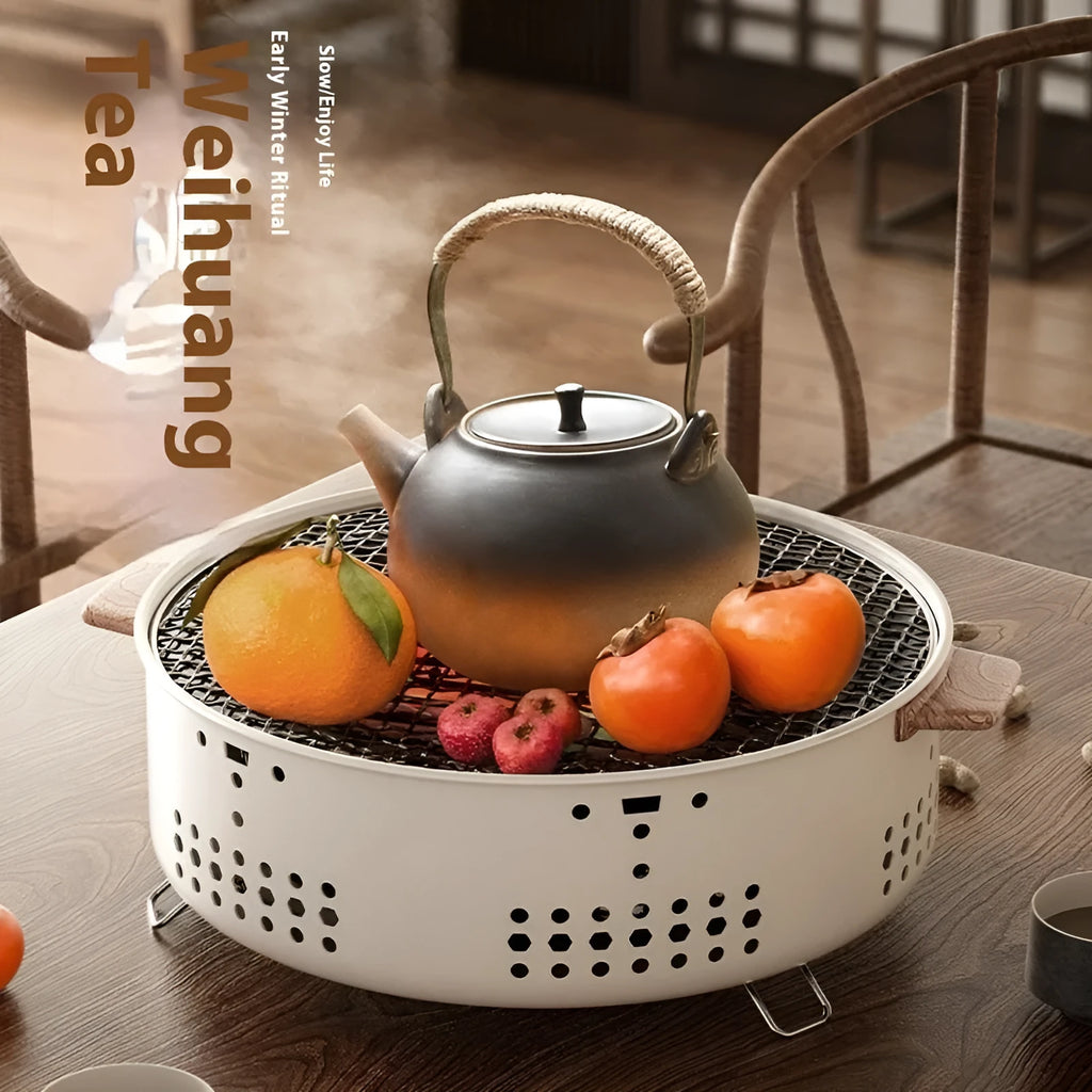Portable indoor charcoal tea cooking stove with grill rack for 3-5 people