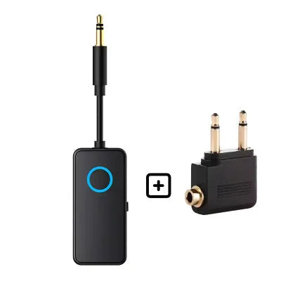 Black Bluetooth 5.4 audio adapter with flexible 3.5mm plug for wireless connectivity