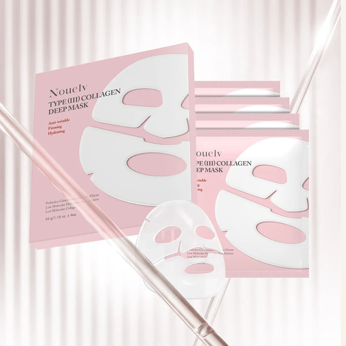 Four-piece collagen layered patch mask set for facial moisturising and rejuvenation