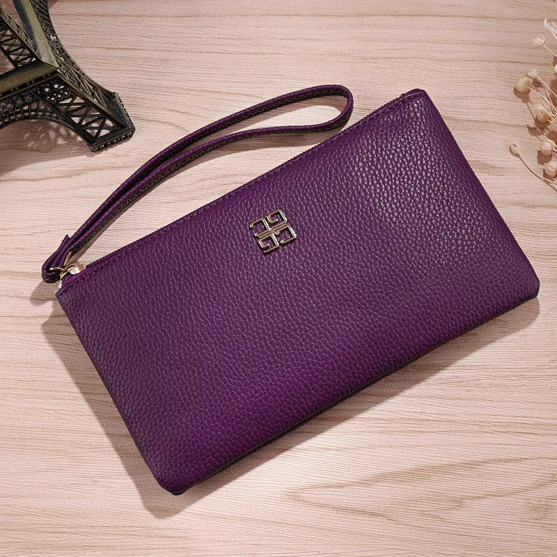 55-inch long PU leather phone wallet handbag with zipper closure in multiple colour options