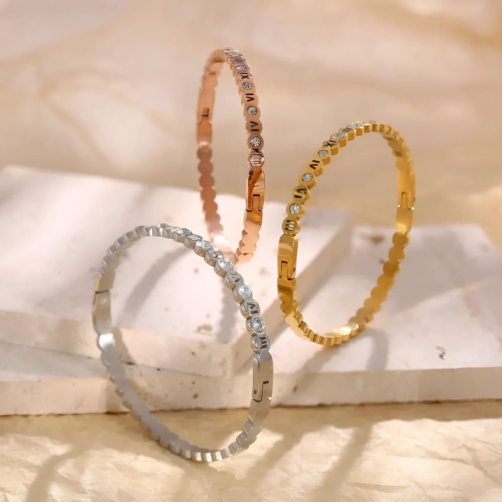 Korean style titanium steel number bracelet in gold rose gold and steel colour options