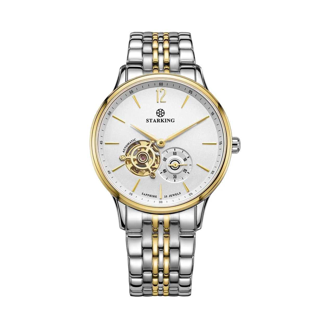 Automatic mechanical men's watch with circular dial, stainless steel case and genuine leather strap