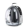 Grey astronaut-style structured cat carrier bag with a side-opening door
