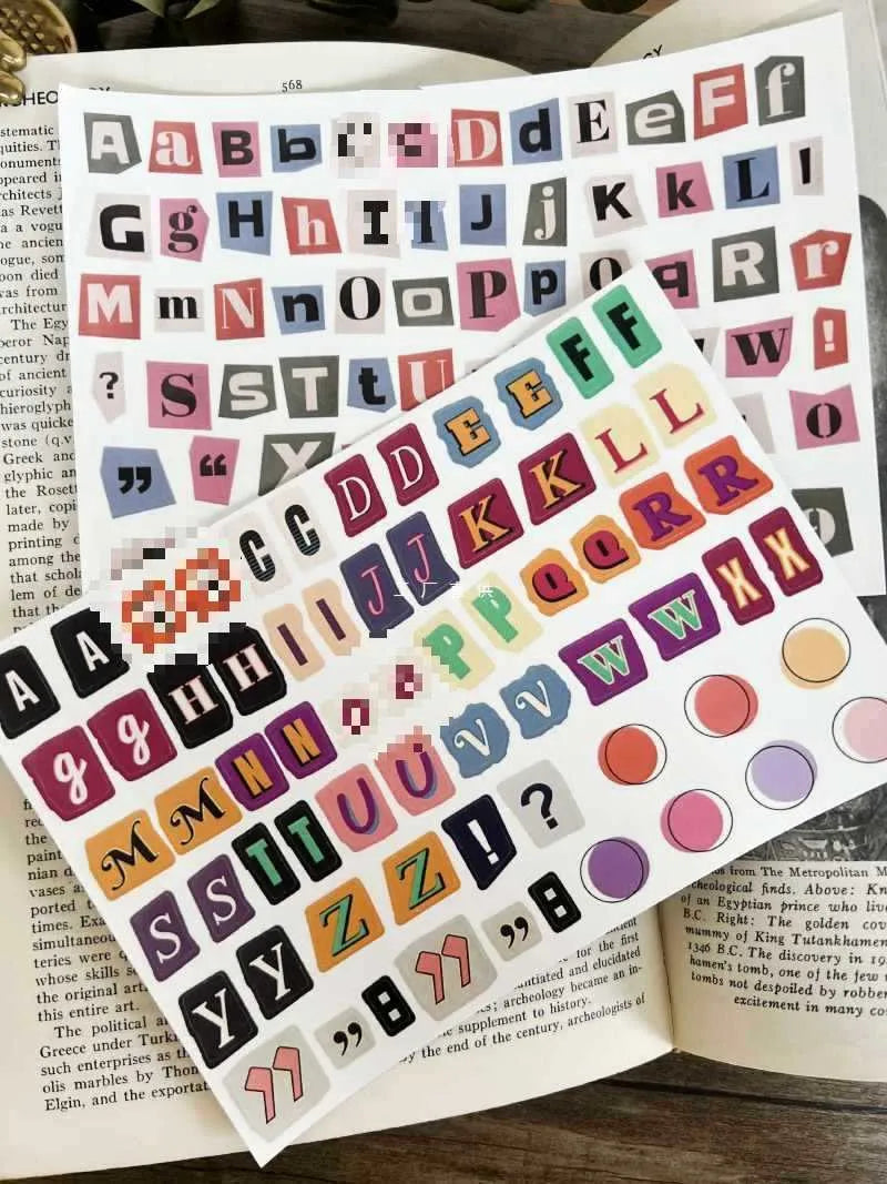 Set of cute printed English letter and weekly word stickers for labelling and crafts.