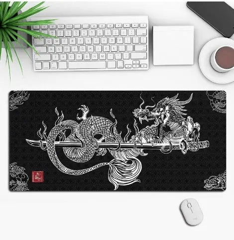 Anime pattern gaming mouse pad with non-slip rubber base on desk surface