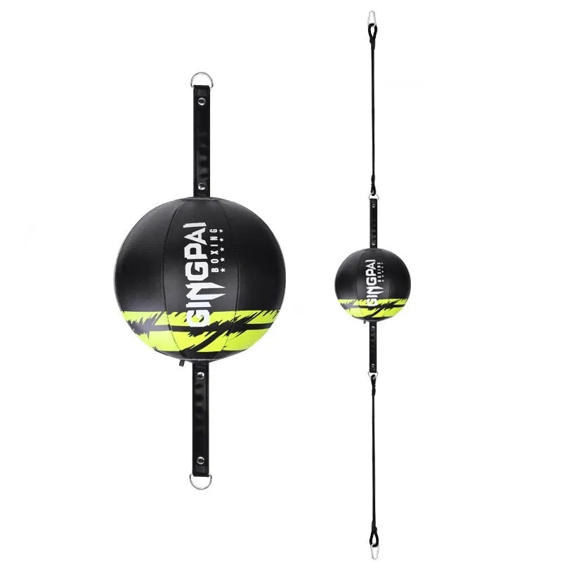 PU hanging boxing speed ball for reaction training in black, black and green, or white colour.