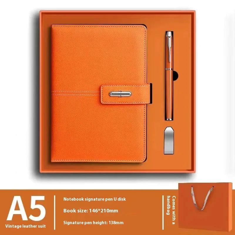 A5 PU leather notebook with wood-free paper in multiple colour options including black, red, green, blue and orange