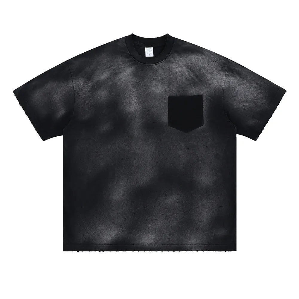 Men's black oversized cotton t-shirt with letter print and drop-shoulder sleeves