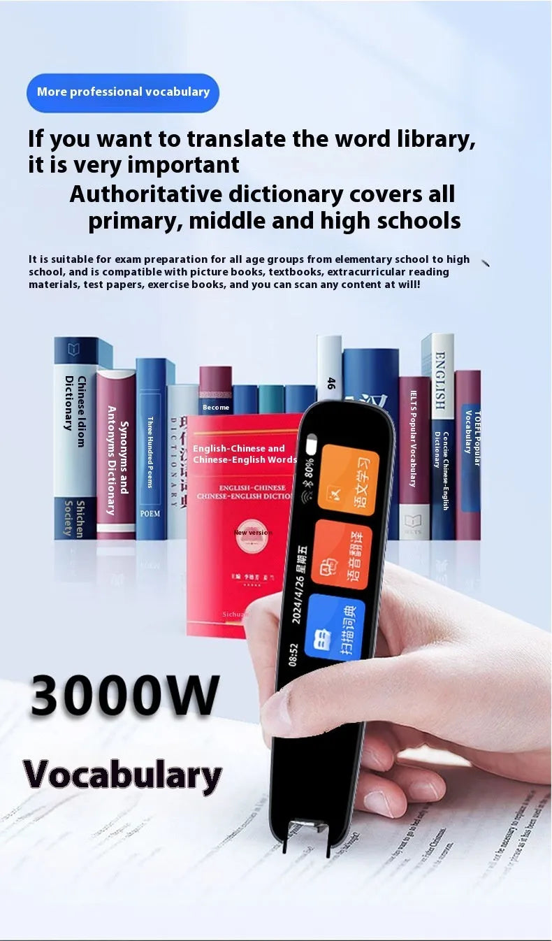 Dark grey or white talking pen with offline scan translation function for English study