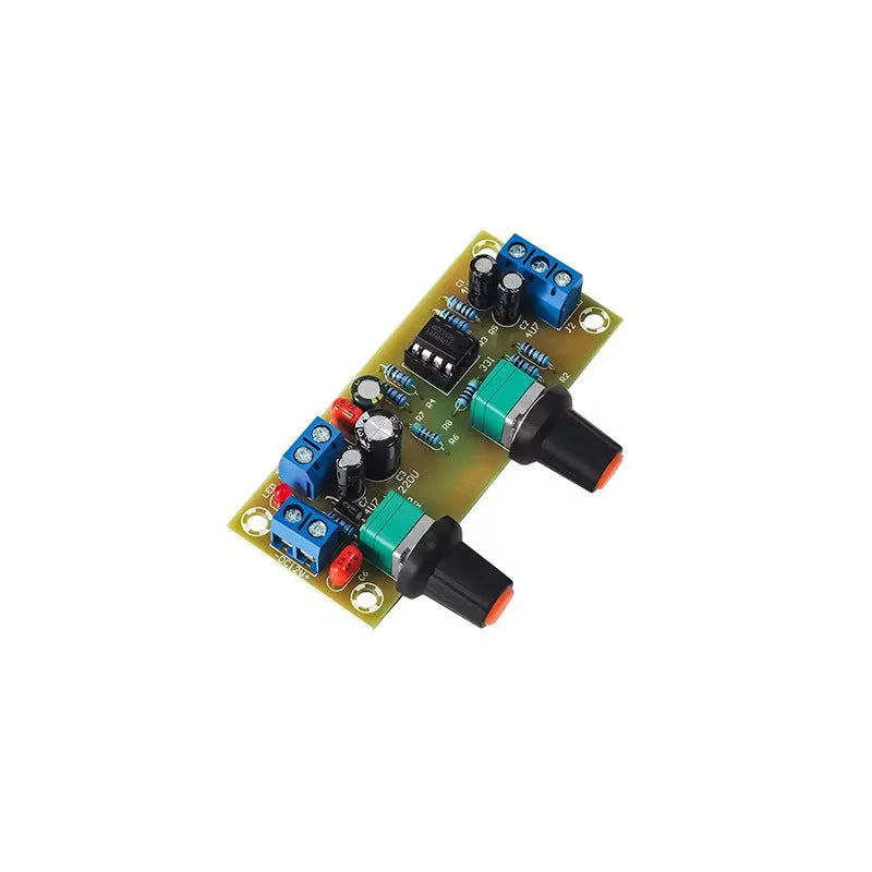 Single power supply 10-24V bass boost front stage circuit board on FR-4 fibreglass measuring 78x32mm