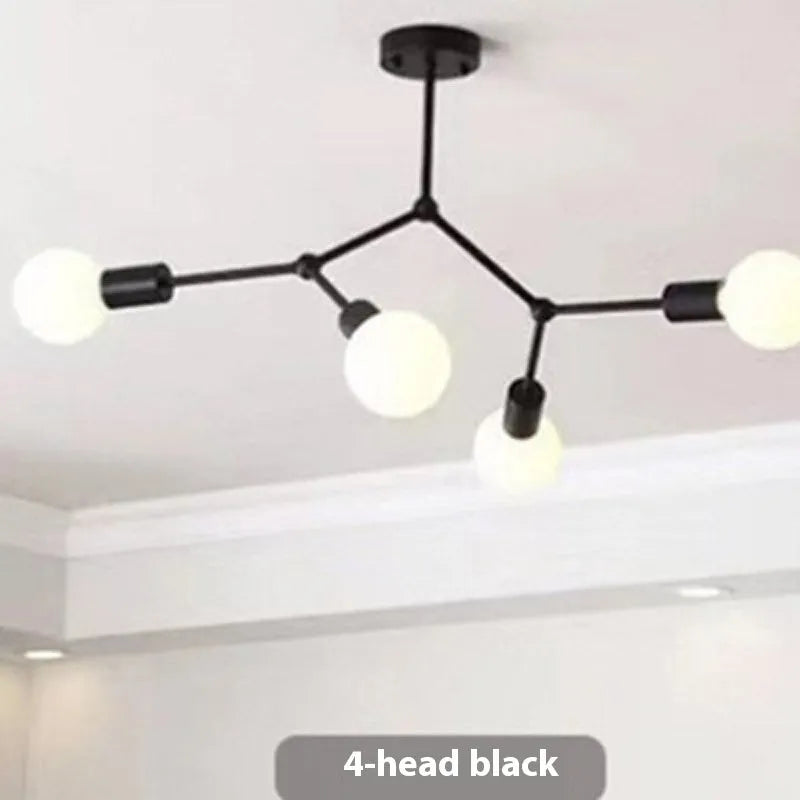 Nordic style iron chandelier ceiling lamp with multiple arms in black or white finish.