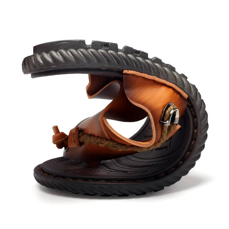 Men's herringbone pattern outdoor slippers in dark blue with rubber sole